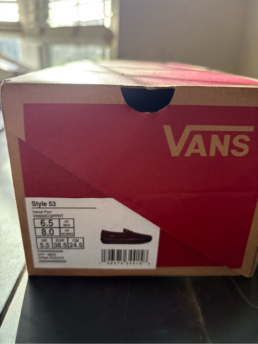 Vans Red Velvet Slip-On Shoe with Black Insole